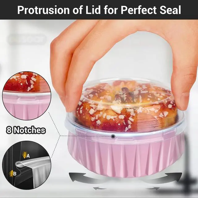 Alt view image 4 of 7 - EUSOAR Baking Cups with Lids, Pink 25Pcs 5oz Disposable Aluminum Foil Mini Muffin Liners, Dessert Cheesecake Pan Creme Brulee Cupcake Ramekins Containers Oven Safe for Catering Club Wedding Party