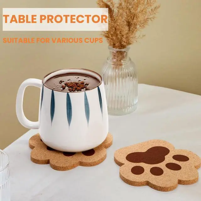 Alt view image 6 of 7 - Tlence 12 Pack Cork Coasters for Drinks, 4.7" Absorbent Cup Mat Set, Heat Resistant Kitchen Coasters, Reusable Cat Paw Shape Table Protection Trivet for Glasses Mugs, Room Decor, Housewarming Gifts