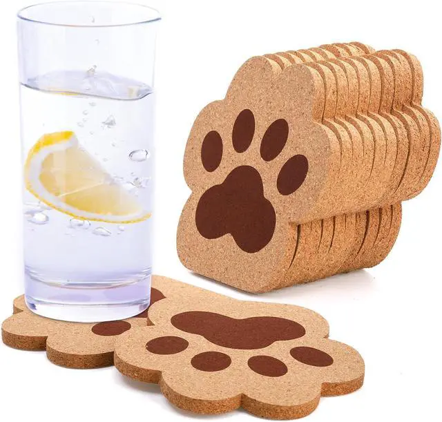 Alt view image 7 of 7 - Tlence 12 Pack Cork Coasters for Drinks, 4.7" Absorbent Cup Mat Set, Heat Resistant Kitchen Coasters, Reusable Cat Paw Shape Table Protection Trivet for Glasses Mugs, Room Decor, Housewarming Gifts