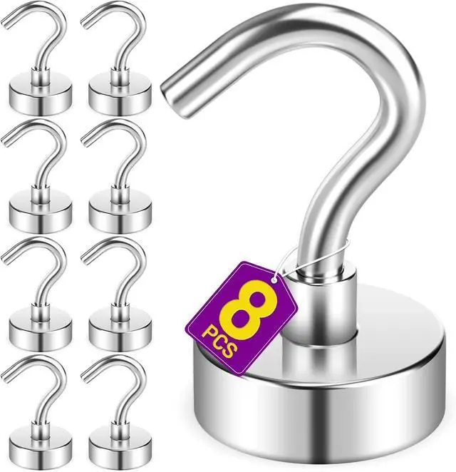Main image of 8 Pack Magnetic Hooks for Cruise Cabins, 35LB Silver Magnetic Hooks | Magnets with Hooks, Heavy Duty Magnet Hooks for Hanging, Cruise Essentials 2026, Kitchen, Office, Fridge