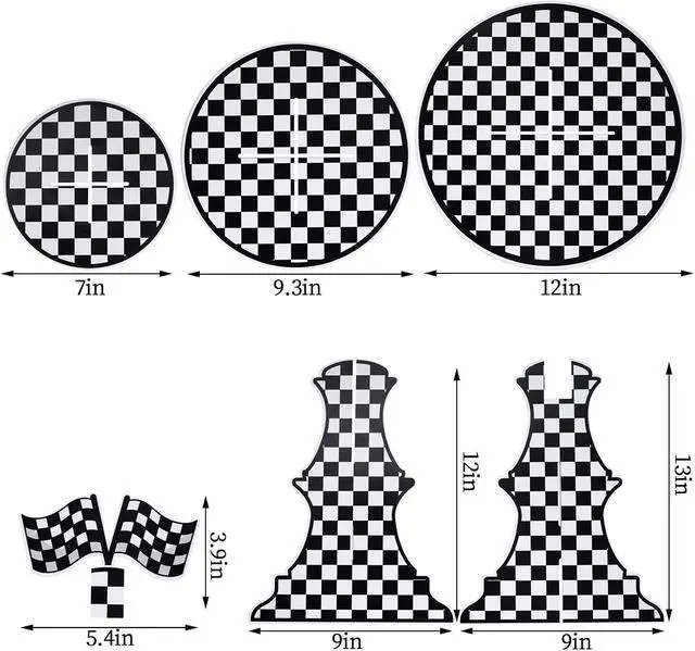 Alt view image 2 of 7 - 3-Tier Round Cardboard Cupcake Stand, Racing Car Theme Cardboard Cupcake Holder, Car Theme Dessert Display Stand Tower, Black and White Checkered Car Party Decorations Supplies