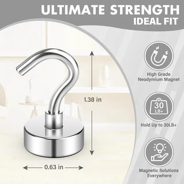 Alt view image 6 of 7 - 8 Pack Magnetic Hooks for Cruise Cabins, 35LB Silver Magnetic Hooks | Magnets with Hooks, Heavy Duty Magnet Hooks for Hanging, Cruise Essentials 2026, Kitchen, Office, Fridge