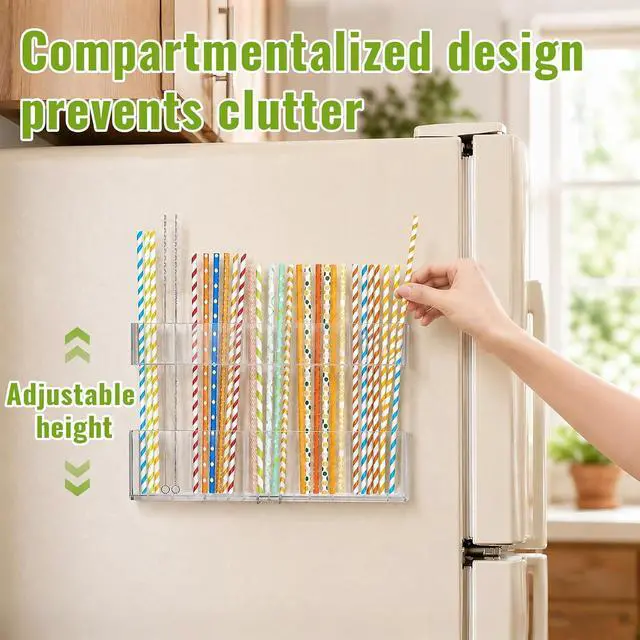 Alt view image 4 of 7 - Mpotmiy 9.5" Large Acrylic Straw Holder for Cabinet Door, Straw Organizer | Transparent organizer with ultra-sticky adhesive, drainage holes and adjustable height for utensils and tumbler accessories.