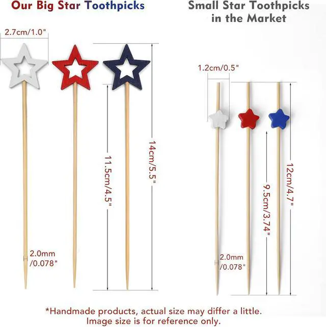 Alt view image 3 of 7 - Minisland Big Red Star Cocktail Picks, 5.5 Inch Long Bamboo Fancy Toothpicks for Appetizers, Decorative Christmas New Year Holiday Party Food Drinks Garnish Fruit Skewer Sticks 50 Counts - MSL432