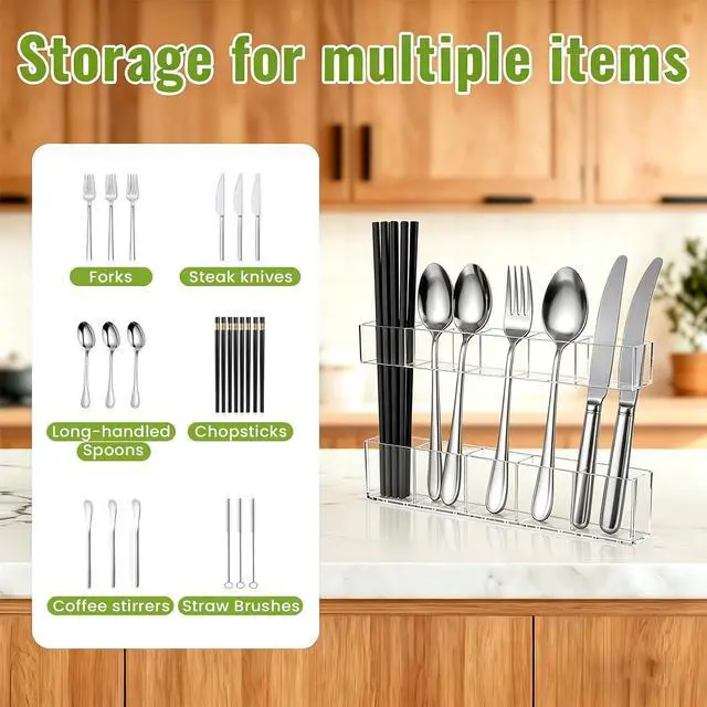 Alt view image 7 of 7 - Mpotmiy 9.5" Large Acrylic Straw Holder for Cabinet Door, Straw Organizer | Transparent organizer with ultra-sticky adhesive, drainage holes and adjustable height for utensils and tumbler accessories.