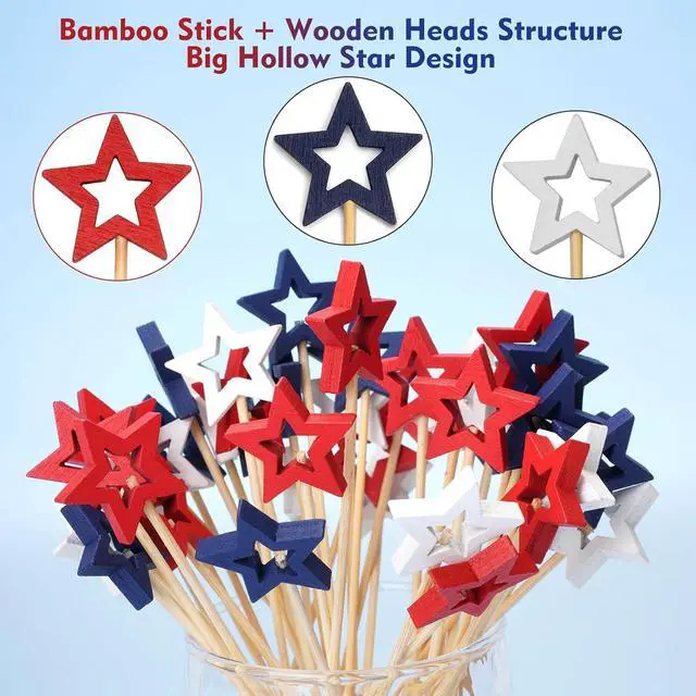 Alt view image 4 of 7 - Minisland Big Red Star Cocktail Picks, 5.5 Inch Long Bamboo Fancy Toothpicks for Appetizers, Decorative Christmas New Year Holiday Party Food Drinks Garnish Fruit Skewer Sticks 50 Counts - MSL432