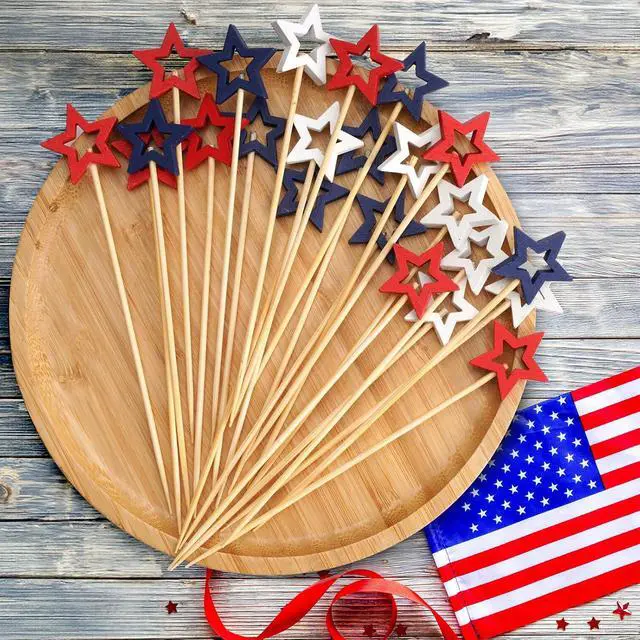 Alt view image 5 of 7 - Minisland Big Red Star Cocktail Picks, 5.5 Inch Long Bamboo Fancy Toothpicks for Appetizers, Decorative Christmas New Year Holiday Party Food Drinks Garnish Fruit Skewer Sticks 50 Counts - MSL432