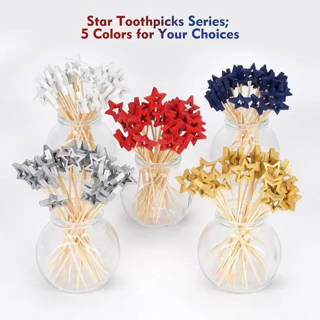 Alt view image 7 of 7 - Minisland Big Red Star Cocktail Picks, 5.5 Inch Long Bamboo Fancy Toothpicks for Appetizers, Decorative Christmas New Year Holiday Party Food Drinks Garnish Fruit Skewer Sticks 50 Counts - MSL432