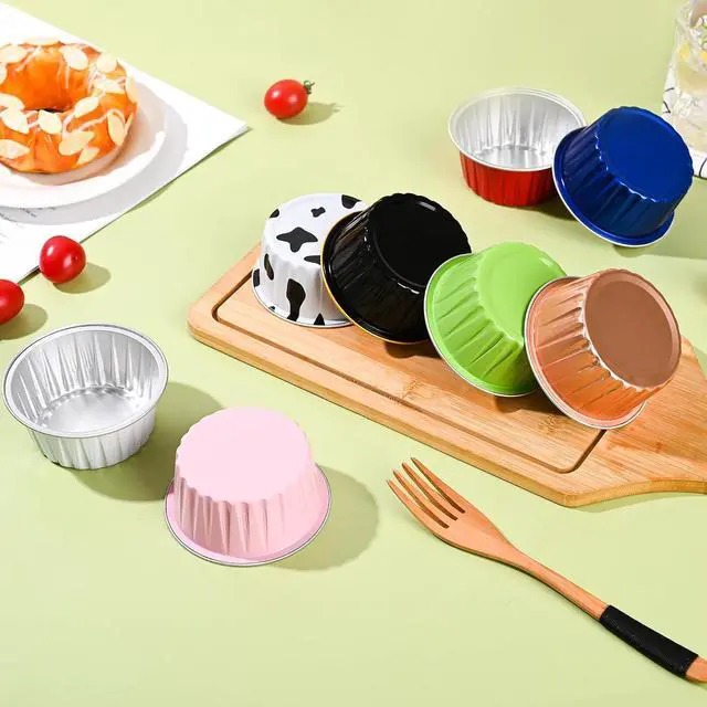 Alt view image 6 of 6 - Mini Aluminum Foil Cupcake Baking Cups with Lids (40pcs, 5oz) Round Cupcake Foil Liners Tart Pie Tin Pan Holder - Disposable Mini Cake Containers Flan Molds for Pudding, Souffle, Party, Wedding