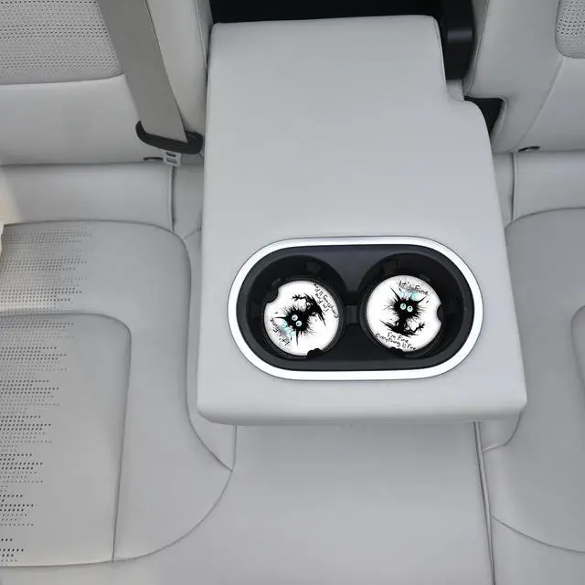 Alt view image 3 of 7 - Car Coasters 2 Pack, Small 2.56" Ceramic Stone & Non-Scratch Cork Base Car Cupholder Absorbent Coaster Set for Women/Men Drink Cup Holder Coasters (I'm Fine Cat) BD-10