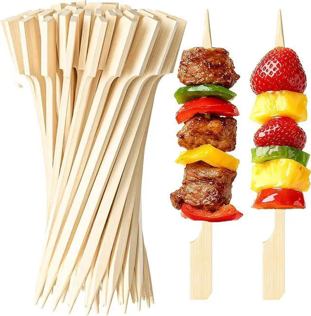 Main image of 200PCS Flat Bamboo Skewers 6 Inch Appetizer and BBQ Picks for Grilling, Cocktail Garnish, Fruit, Meat, Cheese, Snacks, Kabob Sticks for Party and Catering