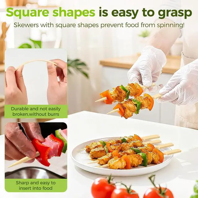 Alt view image 2 of 7 - 200PCS Flat Bamboo Skewers 6 Inch Appetizer and BBQ Picks for Grilling, Cocktail Garnish, Fruit, Meat, Cheese, Snacks, Kabob Sticks for Party and Catering