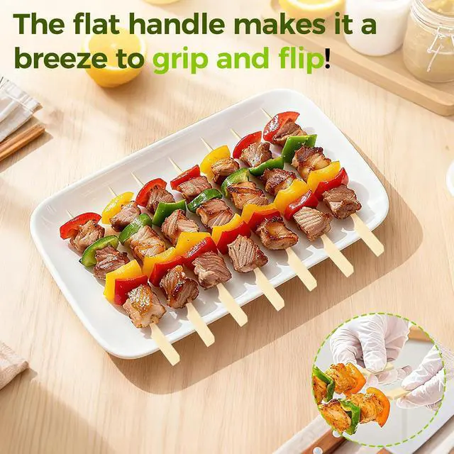 Alt view image 3 of 7 - 200PCS Flat Bamboo Skewers 6 Inch Appetizer and BBQ Picks for Grilling, Cocktail Garnish, Fruit, Meat, Cheese, Snacks, Kabob Sticks for Party and Catering