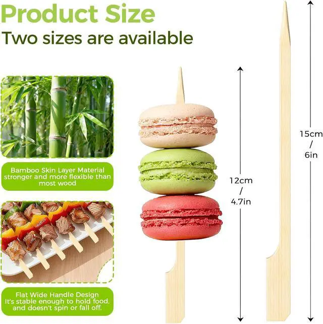 Alt view image 4 of 7 - 200PCS Flat Bamboo Skewers 6 Inch Appetizer and BBQ Picks for Grilling, Cocktail Garnish, Fruit, Meat, Cheese, Snacks, Kabob Sticks for Party and Catering