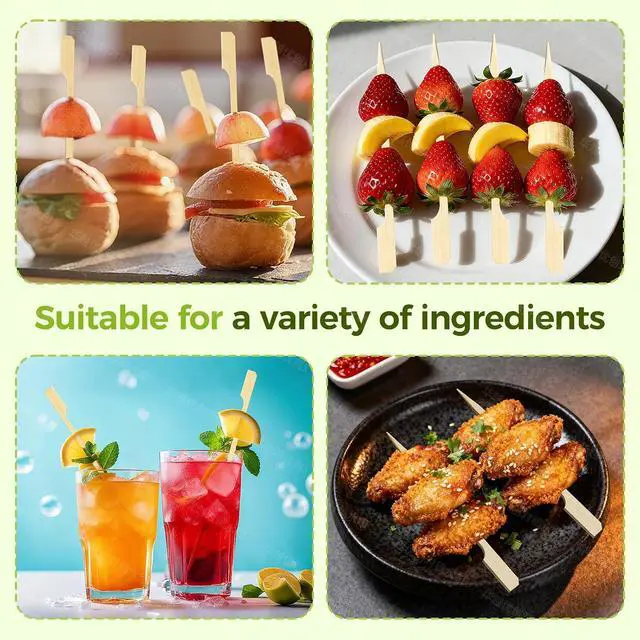 Alt view image 7 of 7 - 200PCS Flat Bamboo Skewers 6 Inch Appetizer and BBQ Picks for Grilling, Cocktail Garnish, Fruit, Meat, Cheese, Snacks, Kabob Sticks for Party and Catering