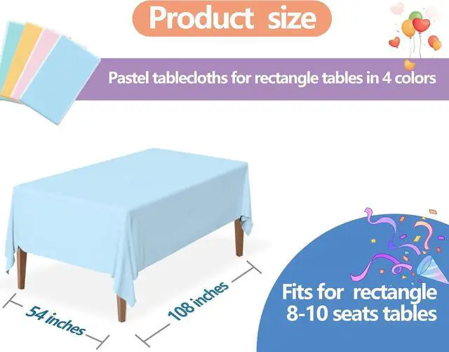 Alt view image 2 of 7 - 4 Pack Pastel Plastic Tablecloth Disposable, 54x108 Inch | Colorful Rainbow Tablecloth, Disposable Rectangle Table Covers, for Birthday Picnic Wedding Baby Shower Party Decoration