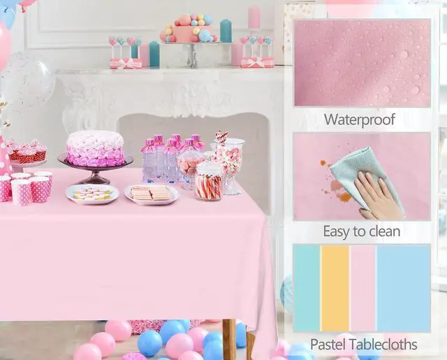 Alt view image 3 of 7 - 4 Pack Pastel Plastic Tablecloth Disposable, 54x108 Inch | Colorful Rainbow Tablecloth, Disposable Rectangle Table Covers, for Birthday Picnic Wedding Baby Shower Party Decoration