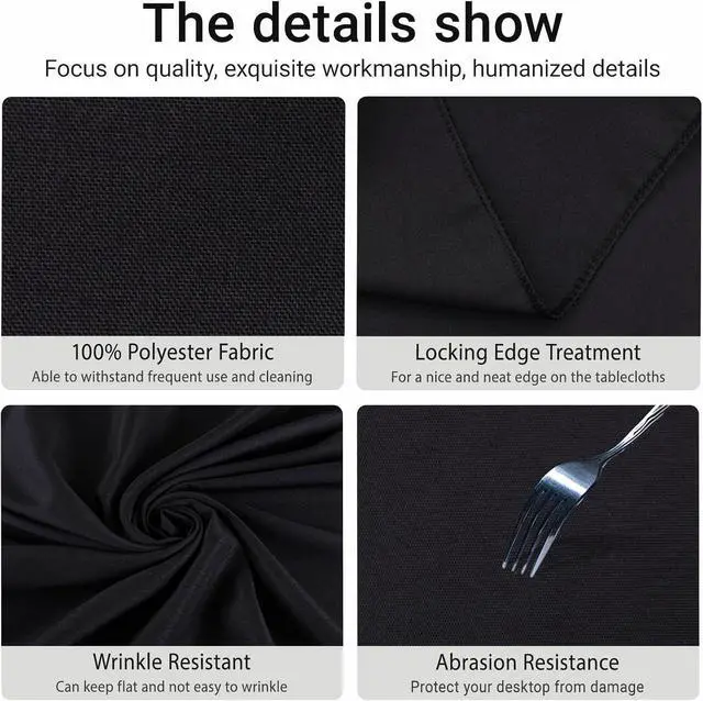 Alt view image 4 of 6 - MRJ Black 70 Inch Round Tablecloths Stain and Wrinkle Resistant Washable Polyester Table Cloth for Wedding Dining Banquet Birthday Party Buffet