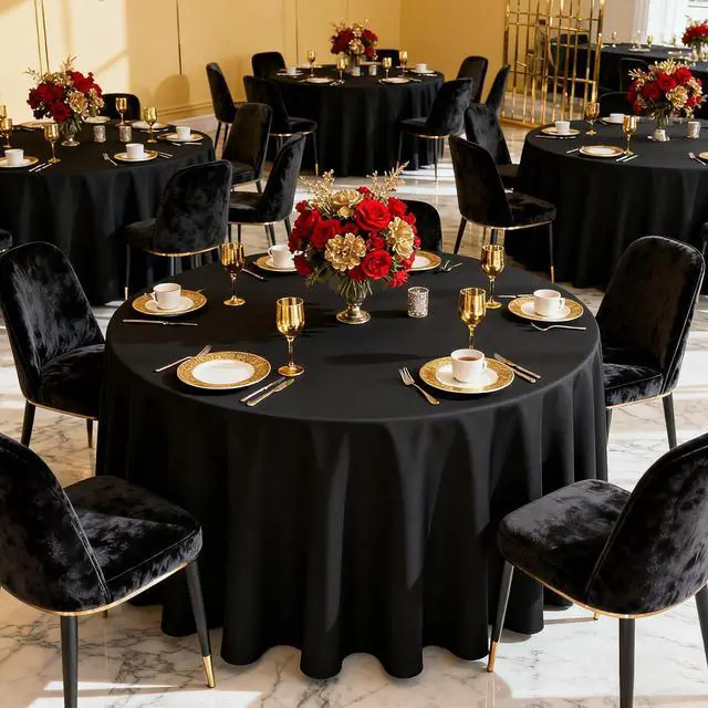 Alt view image 5 of 6 - MRJ Black 70 Inch Round Tablecloths Stain and Wrinkle Resistant Washable Polyester Table Cloth for Wedding Dining Banquet Birthday Party Buffet