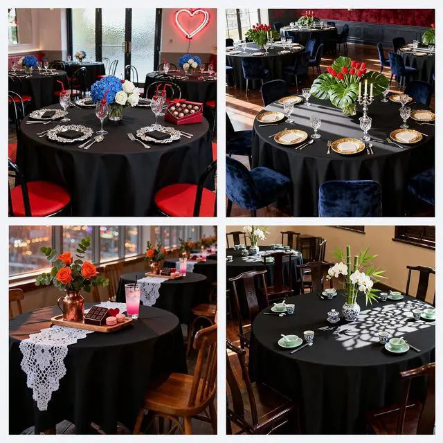 Alt view image 6 of 6 - MRJ Black 70 Inch Round Tablecloths Stain and Wrinkle Resistant Washable Polyester Table Cloth for Wedding Dining Banquet Birthday Party Buffet