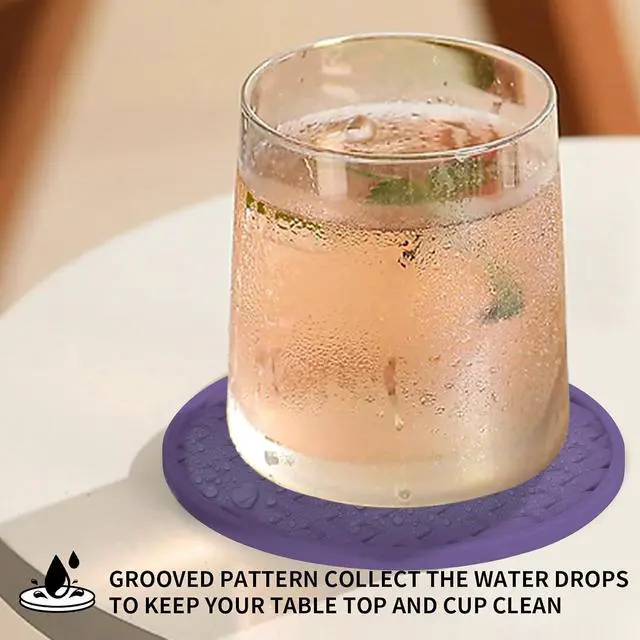 Alt view image 3 of 7 - 4 Inch Round Silicone Coasters Set of 6 with Holder Purple Non-Slip | Decorative Drink Coaster, Heat-Resistant & Waterproof Cup Mats for Home, Office, Kitchen, Bar & Table - Housewarming Gift