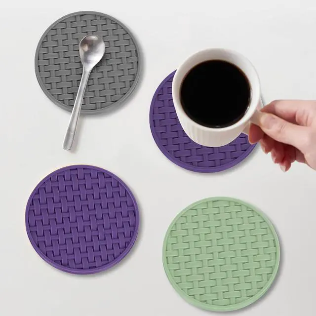 Alt view image 6 of 7 - 4 Inch Round Silicone Coasters Set of 6 with Holder Purple Non-Slip | Decorative Drink Coaster, Heat-Resistant & Waterproof Cup Mats for Home, Office, Kitchen, Bar & Table - Housewarming Gift