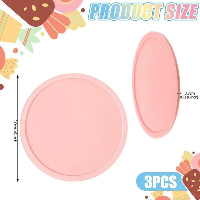 Alt view image 2 of 7 - 3 PCS Silicone Coasters, Non-Slip Desk Coasters Pink Round Coaster Heat Resistant Cup Mat for Drinks, Beverage, Coffee, Tea (3.93 Inch)