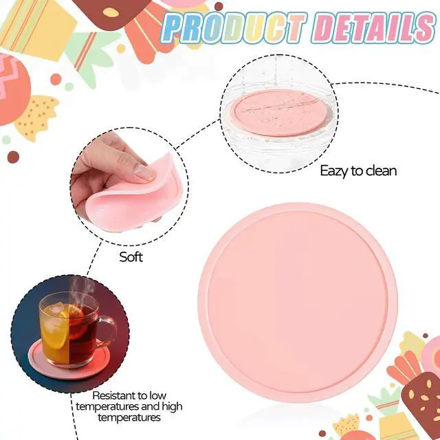 Alt view image 4 of 7 - 3 PCS Silicone Coasters, Non-Slip Desk Coasters Pink Round Coaster Heat Resistant Cup Mat for Drinks, Beverage, Coffee, Tea (3.93 Inch)