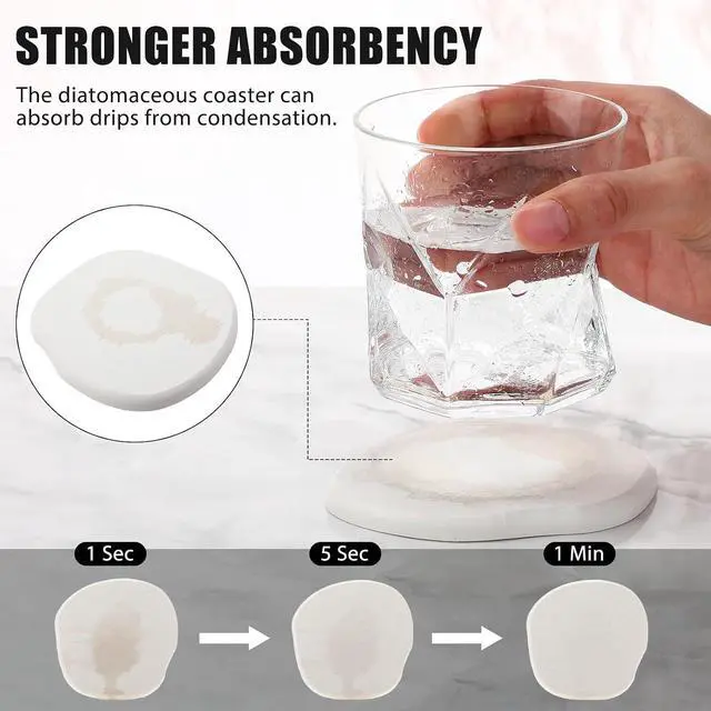 Alt view image 3 of 7 - Diatomaceous Earth Coasters Set of 4Cool Absorbent Quick-Dry Drink Coasters for Desks, Cute Modern Stone Design with Stylish White Aesthetic (4, White)