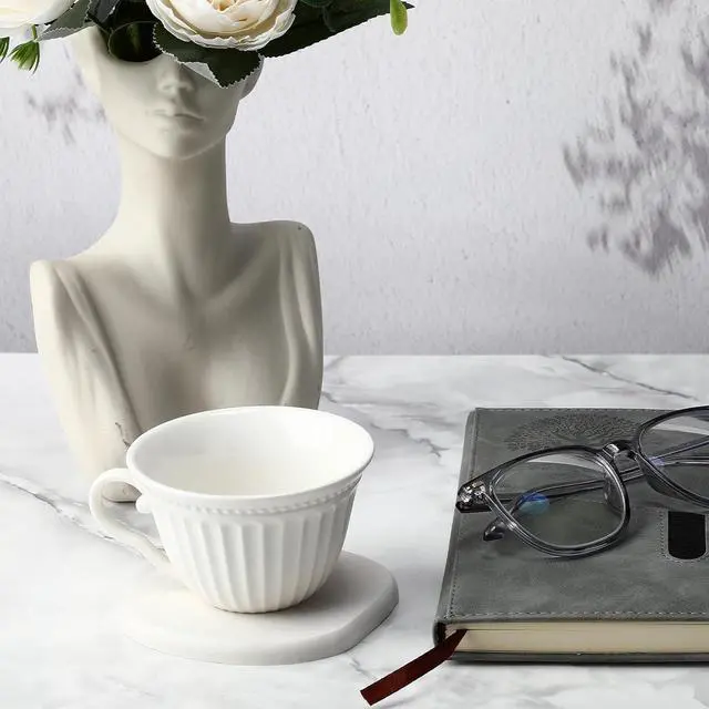 Alt view image 4 of 7 - Diatomaceous Earth Coasters Set of 4Cool Absorbent Quick-Dry Drink Coasters for Desks, Cute Modern Stone Design with Stylish White Aesthetic (4, White)