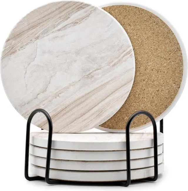 Main image of 6Pcs Absorbent Coasters Set with Holder,Ceramic Drink Coaster,4 inA1 | Marble Style Ceramic Drink Coaster,Suitable for Kinds of Cups,Modern Style Coaster for Coffee Table