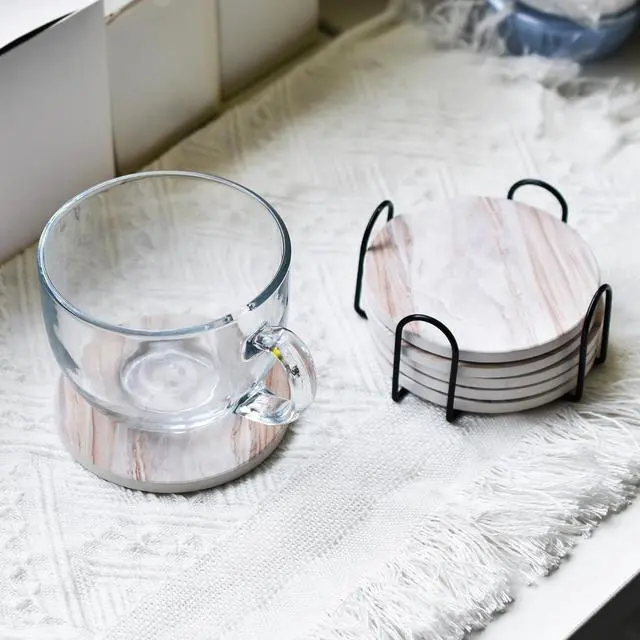 Alt view image 6 of 7 - 6Pcs Absorbent Coasters Set with Holder,Ceramic Drink Coaster,4 inA1 | Marble Style Ceramic Drink Coaster,Suitable for Kinds of Cups,Modern Style Coaster for Coffee Table