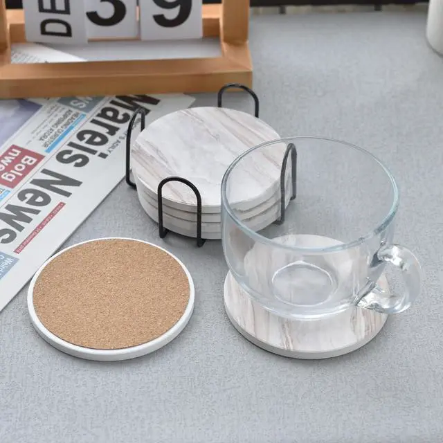Alt view image 7 of 7 - 6Pcs Absorbent Coasters Set with Holder,Ceramic Drink Coaster,4 inA1 | Marble Style Ceramic Drink Coaster,Suitable for Kinds of Cups,Modern Style Coaster for Coffee Table