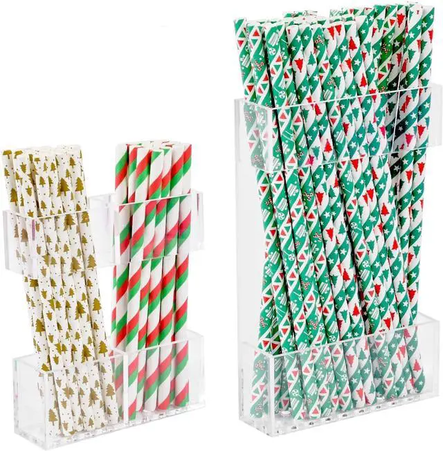 Main image of 2 PACK Small Acrylic Straw Holder for Cabinet DoorsStraw Organizer Storage with Most SizesMulti-Function Kitchen Accessories Container with Adhesive Round Pads(Transparent)