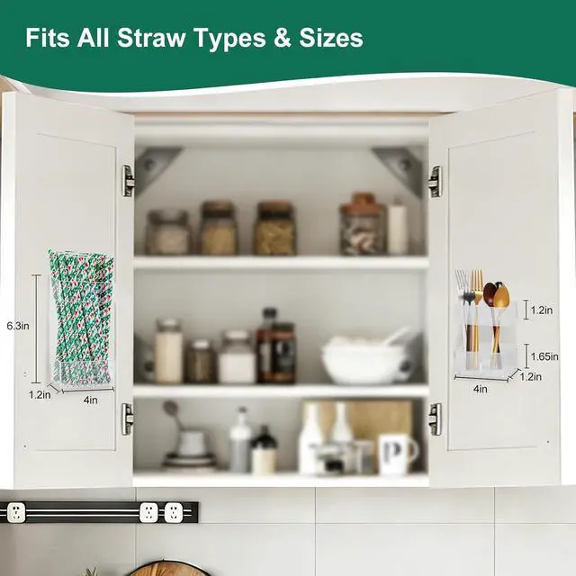 Alt view image 2 of 7 - 2 PACK Small Acrylic Straw Holder for Cabinet DoorsStraw Organizer Storage with Most SizesMulti-Function Kitchen Accessories Container with Adhesive Round Pads(Transparent)