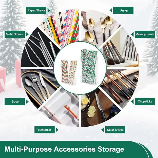 Alt view image 7 of 7 - 2 PACK Small Acrylic Straw Holder for Cabinet DoorsStraw Organizer Storage with Most SizesMulti-Function Kitchen Accessories Container with Adhesive Round Pads(Transparent)