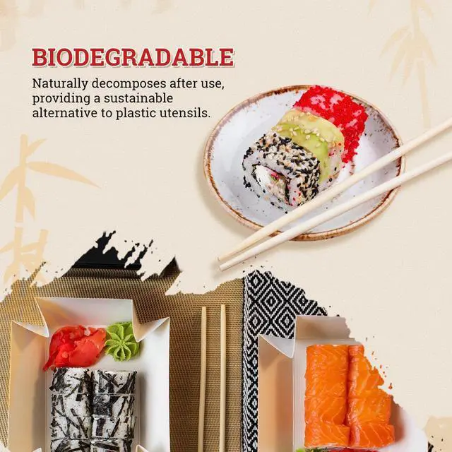 Alt view image 5 of 7 - 52USA Disposable Bamboo Chopsticks (100 Sets), 9'' Long | UV Treated, Individually Wrapped, Japanese and Chinese Wooden Chopsticks Bulk