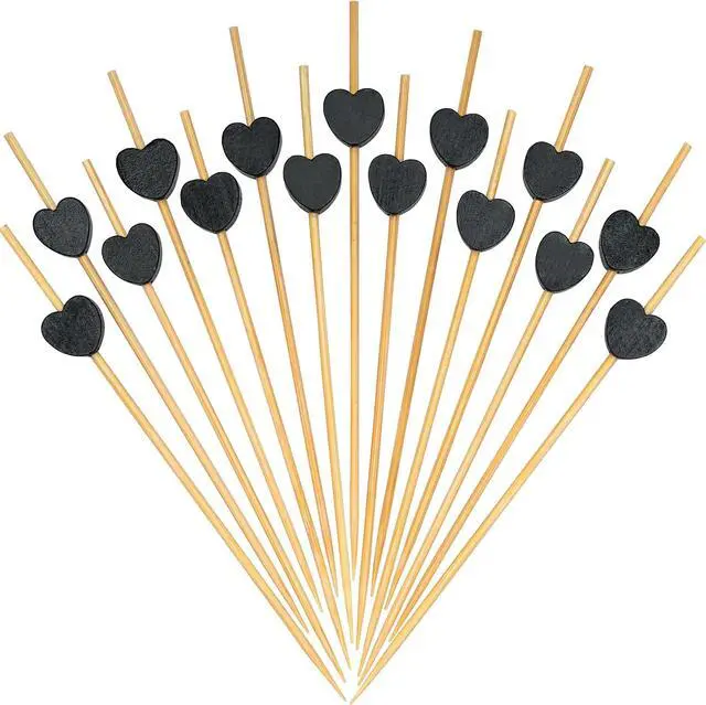 Main image of Minisland Black Heart Bamboo Cocktail Picks, Fancy Appetizer Toothpicks | 4.7 in Long Decorative Food Skewers, 100 ct. Great for Birthdays, Anniversaries, Milestone Parties, Galas, Halloween. MSL444