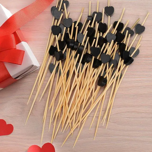 Alt view image 4 of 7 - Minisland Black Heart Bamboo Cocktail Picks, Fancy Appetizer Toothpicks | 4.7 in Long Decorative Food Skewers, 100 ct. Great for Birthdays, Anniversaries, Milestone Parties, Galas, Halloween. MSL444
