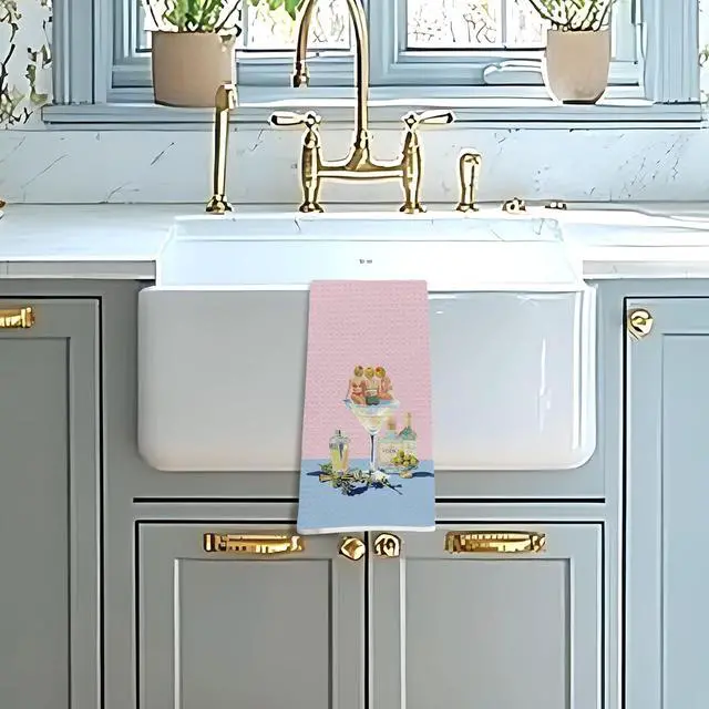Alt view image 5 of 6 - Funny Dirty Martini Bar Kitchen Towels Decorative, Cocktail Lovers Gifts Hand Tea Towels for Kitchen Bar Cart Pub Lounge, Whimsical Pink and Blue Dish Towel Dishcloth, 16x24 Inch