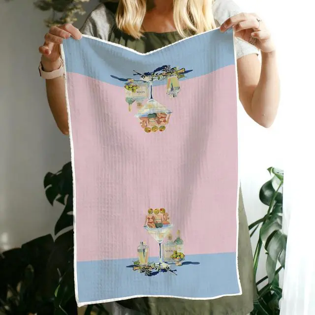 Alt view image 6 of 6 - Funny Dirty Martini Bar Kitchen Towels Decorative, Cocktail Lovers Gifts Hand Tea Towels for Kitchen Bar Cart Pub Lounge, Whimsical Pink and Blue Dish Towel Dishcloth, 16x24 Inch
