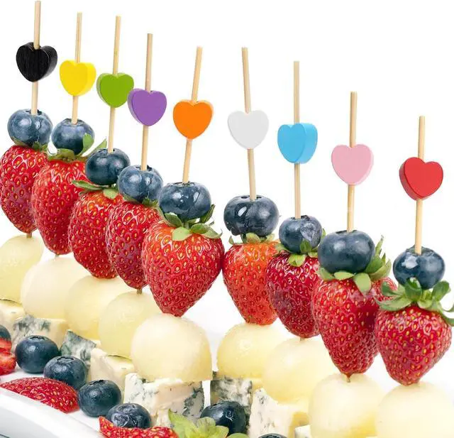 Alt view image 7 of 7 - Minisland Black Heart Bamboo Cocktail Picks, Fancy Appetizer Toothpicks | 4.7 in Long Decorative Food Skewers, 100 ct. Great for Birthdays, Anniversaries, Milestone Parties, Galas, Halloween. MSL444