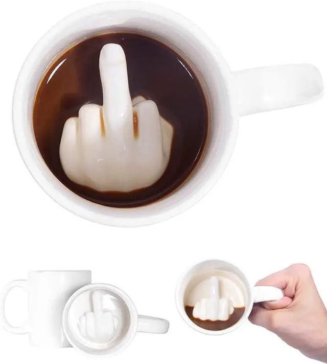 Main image of Up Yours Mug Thumbs Up Ceramic Middle Finger Coffee Cup 14 Ounces Milk Tea Funny Coffee Gift Mug for New Year, Christmas, Halloween and Birthday(White1)