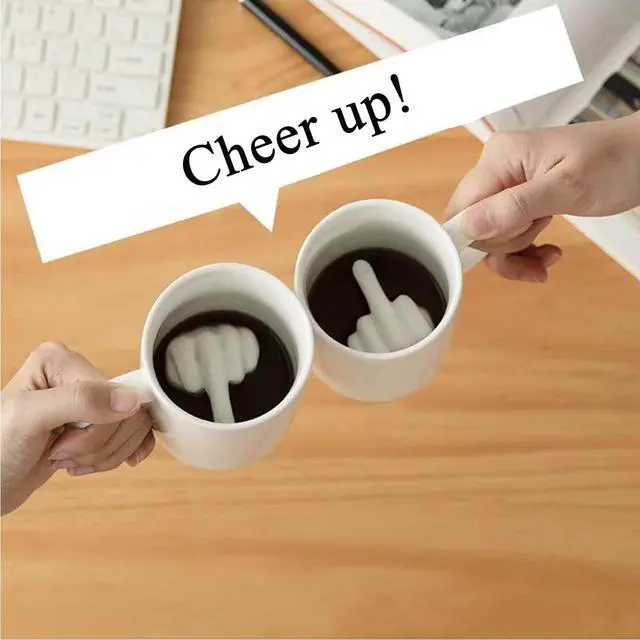 Alt view image 5 of 7 - Up Yours Mug Thumbs Up Ceramic Middle Finger Coffee Cup 14 Ounces Milk Tea Funny Coffee Gift Mug for New Year, Christmas, Halloween and Birthday(White1)