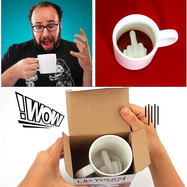 Alt view image 6 of 7 - Up Yours Mug Thumbs Up Ceramic Middle Finger Coffee Cup 14 Ounces Milk Tea Funny Coffee Gift Mug for New Year, Christmas, Halloween and Birthday(White1)