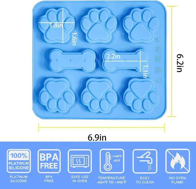 Alt view image 2 of 6 - 2 Pcs Silicone Puppy treat molds, Dog Paw and Bone Mold Ice Cube Mold, Jelly, Biscuits, Chocolate, Candy Baking Mold, Oven Microwave Freezer Dishwasher Safe-Pink & Blue (2)