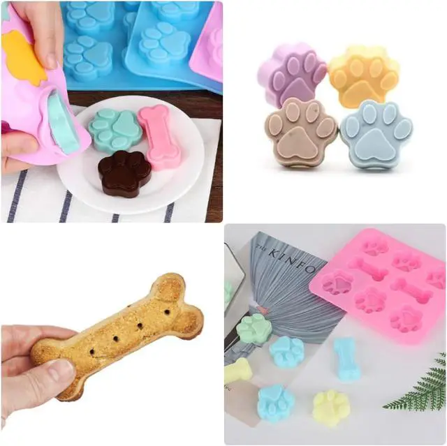 Alt view image 6 of 6 - 2 Pcs Silicone Puppy treat molds, Dog Paw and Bone Mold Ice Cube Mold, Jelly, Biscuits, Chocolate, Candy Baking Mold, Oven Microwave Freezer Dishwasher Safe-Pink & Blue (2)