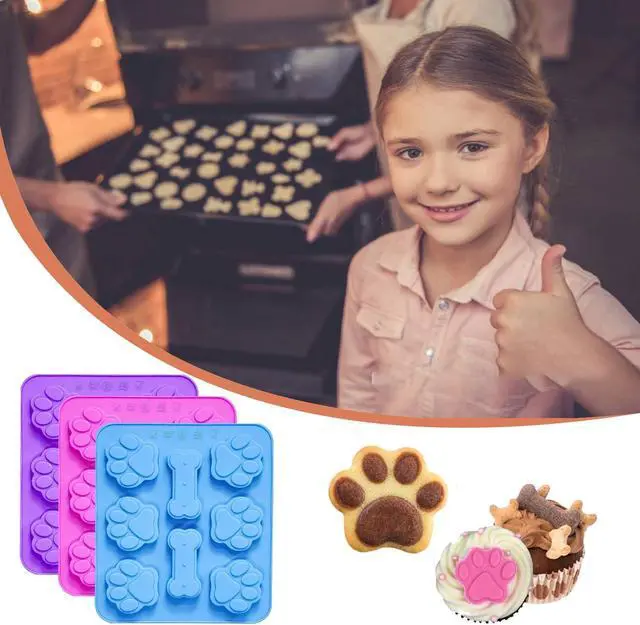 Alt view image 5 of 6 - 2 Pcs Silicone Puppy treat molds, Dog Paw and Bone Mold Ice Cube Mold, Jelly, Biscuits, Chocolate, Candy Baking Mold, Oven Microwave Freezer Dishwasher Safe-Pink & Blue (2)