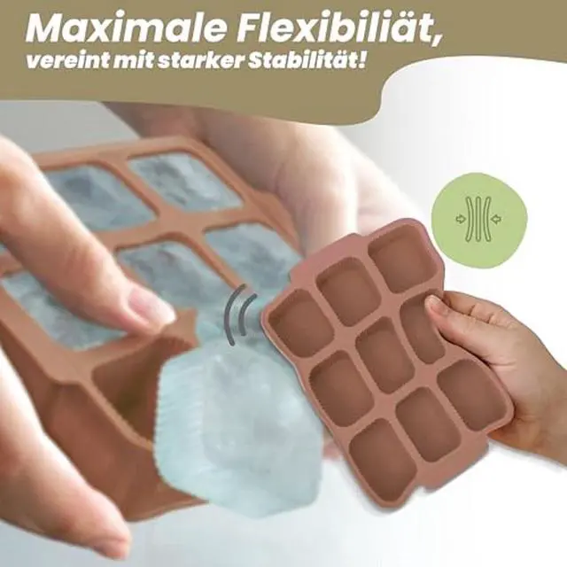 Alt view image 2 of 7 - Silicone ice cube tray with lid and handle I Stackable Small and handy large ice cubes with grooves for easy removal I Odorless and tasteless container (6,3 x 4,7 x 1,02 In)