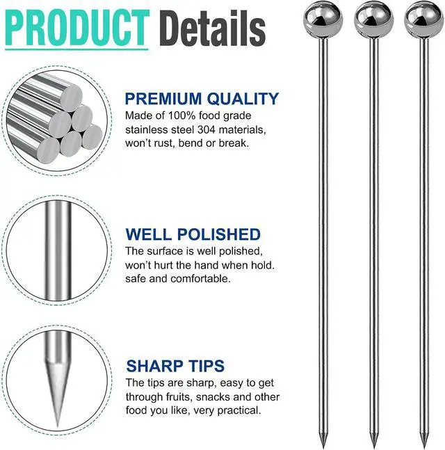 Alt view image 4 of 7 - 30 Pcs Metal Cocktail Picks, AIMEIKI Stainless Steel Cocktail Skewer Reusable Martini Olive Picks Garnish Toothpick for Drinks Appetizers Fruit BBQ Snacks with Box, 4.3 inch